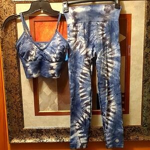 Tory Sport Blue Tie-Dye Leggings & Sports bra
